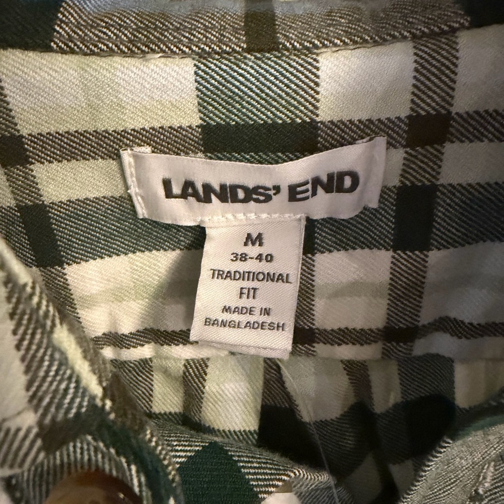 Lands' End Blue and Green Antique Moss Plaid Casual Shirt - Picture 3 of 5
